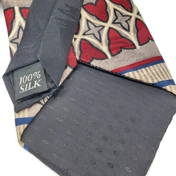 Oscar de la Renta Silk Neck Tie in Black, Grey Red, Blue & Ivory - Picture 6 of 8